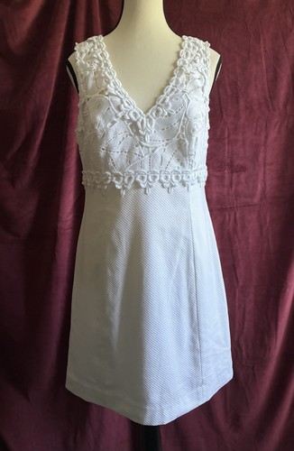 Lilly Pulitzer Sandi Stretch Shift Dress Lace White Pigue Women’s Size 8