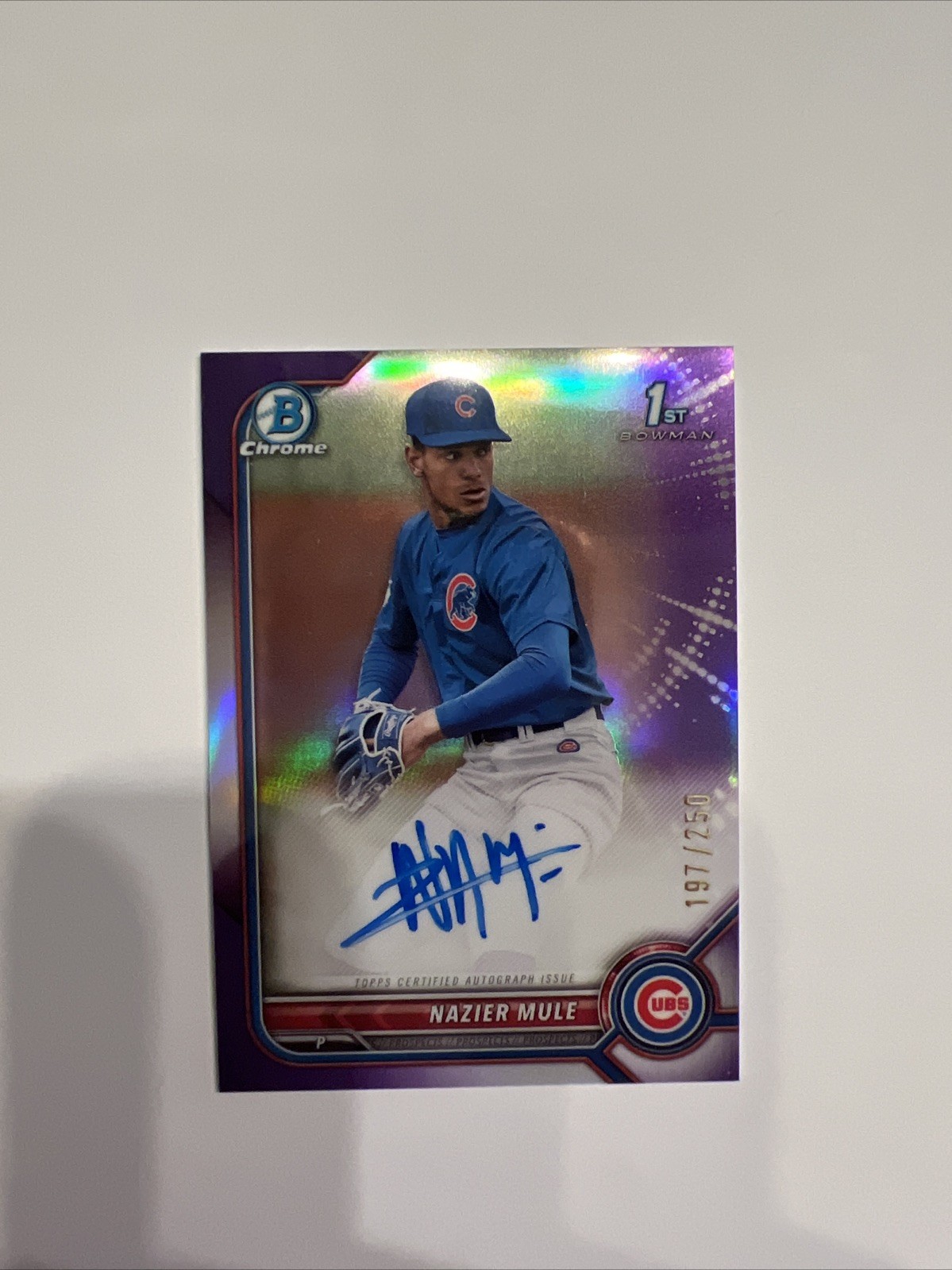 2022 BOWMAN CHROME NAZIER MULE 1ST AUTO RC PURPLE REFRACTOR #ED/250