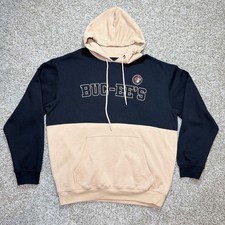 Buc-ee's Mens XL Black Tan Colorblock Beaver Logo Pullover Hoodie Sweatshirt