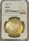1886 P Morgan Silver Dollar NGC MS64 Golden Toned