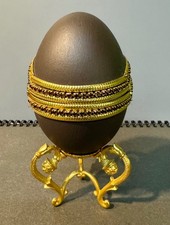 Goose Egg Decorated On Gold Display Stand -  One Of A Kind, Ideal Easter Present