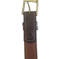 Mens Bobby Jones Brown Stitched Genuine Leather Belt Brass Buckle Size 42 Italy
