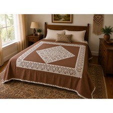 Vintage Traditional Indian Floral Appliqué Work Bedspread 215x194cm