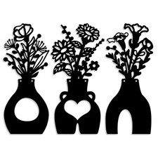 3 PCS Metal Flowers Wall Art Modern Black Minimalist Decor for Living Room