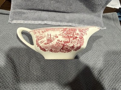 Vintage Johnson Brothers Historic America Red Gravy Boat Mississippi