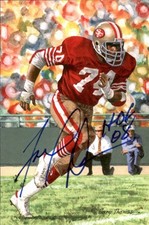 Fred Dean HOF 49ers Signed/Inscribed Goal Line Art GLAC Postcard JSA 167058