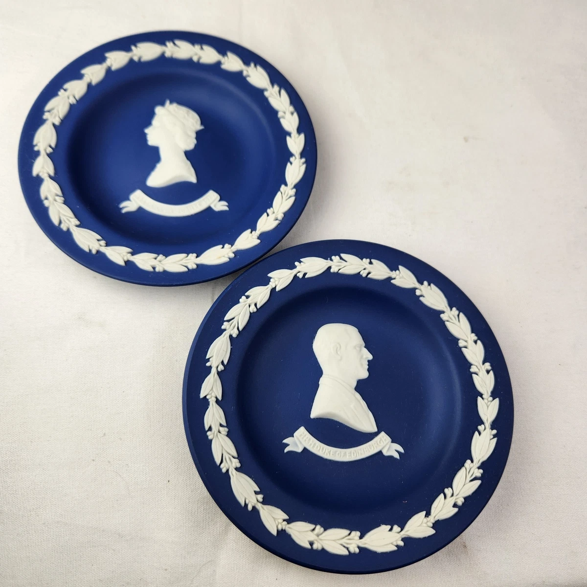 2 Wedgwood Royal Blue Jasperware 4 3/8” Silver Jubilee Plates