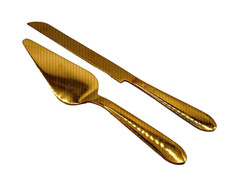 Cake Knife Server Set Gold Tone 18 0 Stainless Steel 2 Piece Wedding Serving