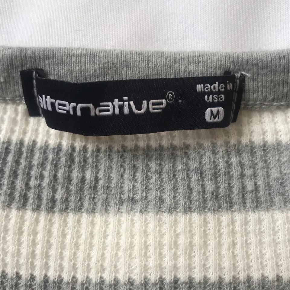 Camisa a Rayas Alternativa Y2k Para Mujer M Tejido Gofre Ajustada Manga Larga Gris Blanco Foto 2 de 4