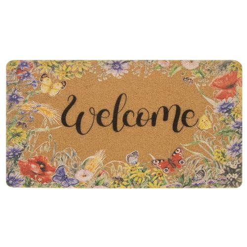 Spring Floral Welcome Doormat - Non-Slip Flower Coir with Rubber Backing