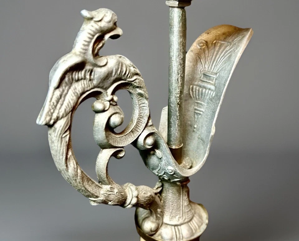 "Lámpara de peltre bandera francesa siglo XX sobre base de mármol 17""" Foto 4 de 4