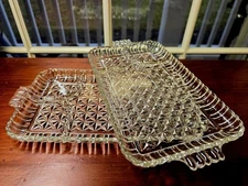 Vintage Anchor Hocking Serva-Snack Clear Glass  Snack Plate or Tray Set Of 2