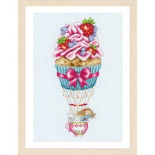 Vervaco counted cross stitch kit "Cupcake balloon", 21x33cm, DIY