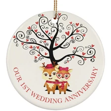 Cute Deer Couple 1 Years Ornament Our 1st Wedding Anniversary Christmas Gift