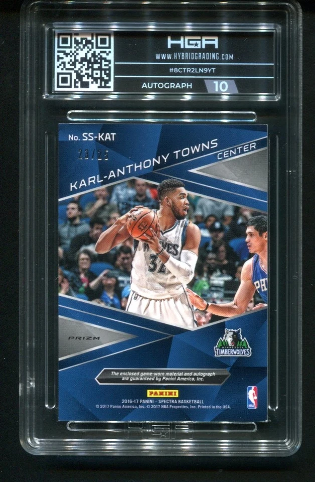 2016-17 Panini Spectra Karl-Anthony Towns Neon Green Patch Auto /25 HGA 9 - Image 2 of 2