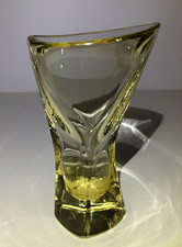 Vintage Kristallglas Vase Gelb Handarbeit Glaskunst Design 50er Blumenvase