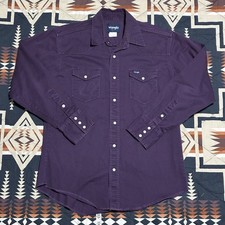 Wrangler Men's Pearl Snap Brushpopper Shirt Size L Purple Western Cowboy Cotton