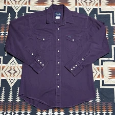 Wrangler Men's Pearl Snap Brushpopper Shirt Size L Purple Western Cowboy Cotton