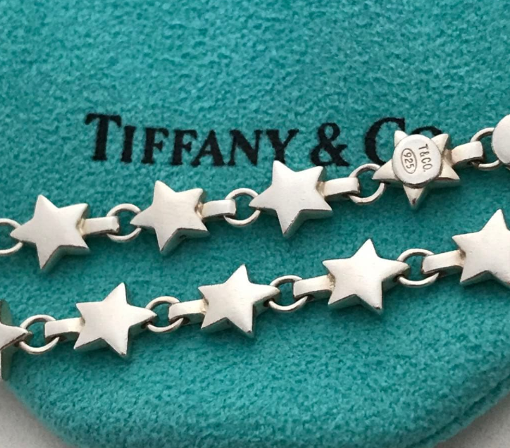 Tiffany & Co. Puff Star Bracelet Chain Link 925 Silver 7