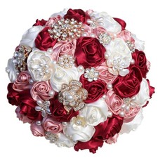 Bridal Wedding Bouquet with Rhinestone Brooch Pearl for Bride Bridesmaid Quin...