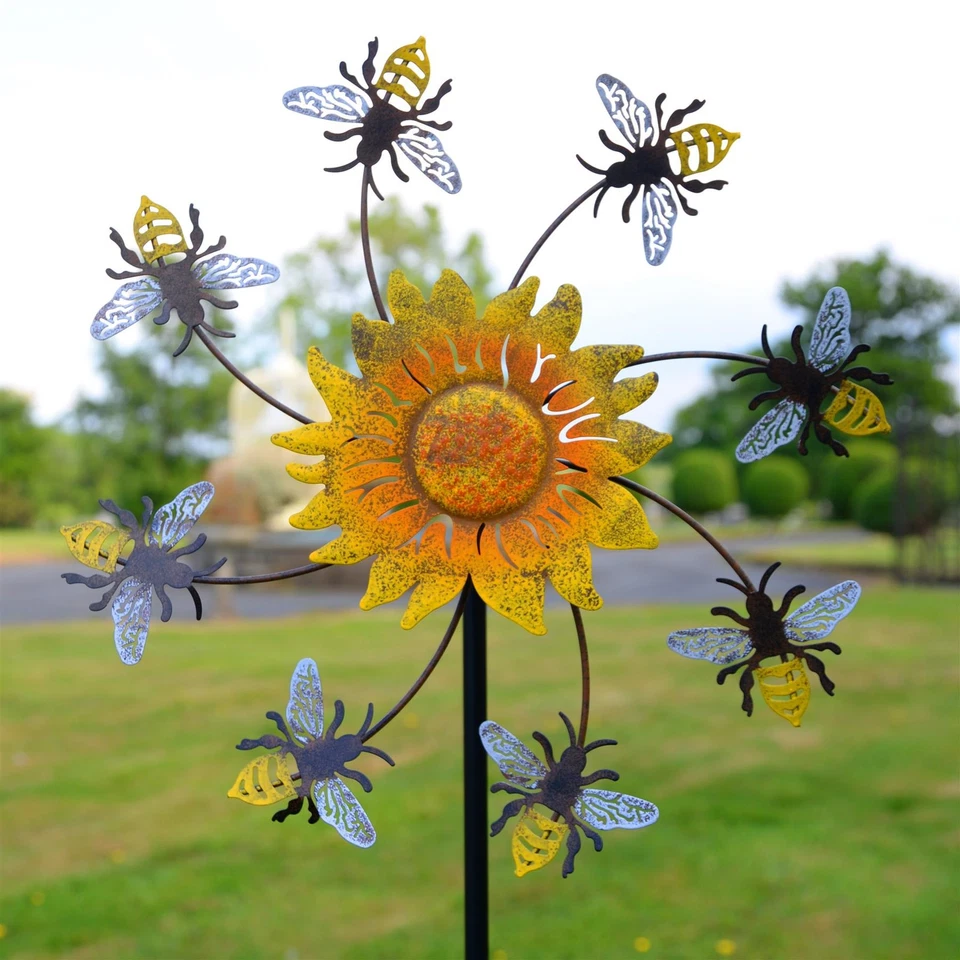 Bumble Bee and Sunflower Garden Spinner Spike Outdoor Ornament - Image 2 of 4
