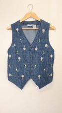 80s/90s Cottagecore Floral Embroidered Denim Vest Sz S Bobbie Brooks Prairie Vtg