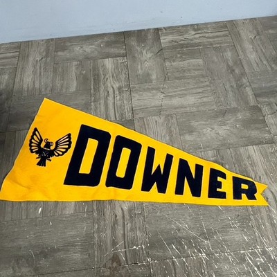 VTG  DOWNER Original Felt Pennant Spread Eagle Gold Yellow 21''