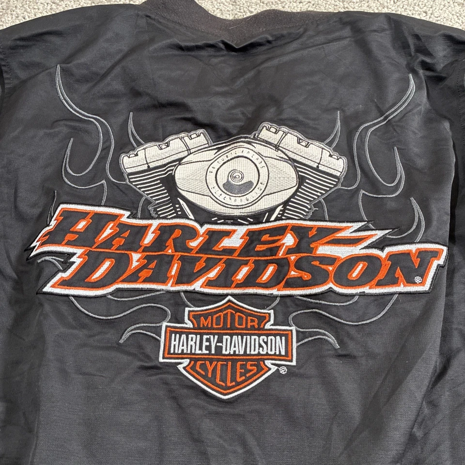 Chaqueta negra Harley Davidson bordada cremallera completa para hombre 2XL Foto 2 de 4