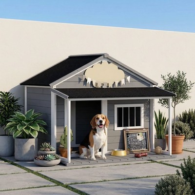 PawHut Hundehütte aus Holz Kleintierhaus Hundehaus mit Terrasse für draußen