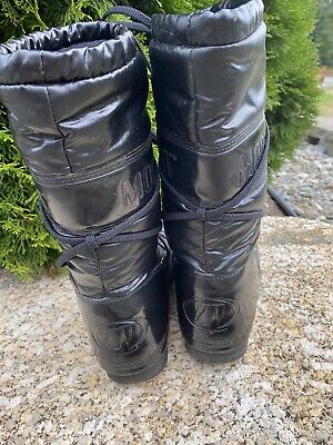 Vtg 80s Moon Boots Tecnica shiney Black Weather Ski original Sz 37