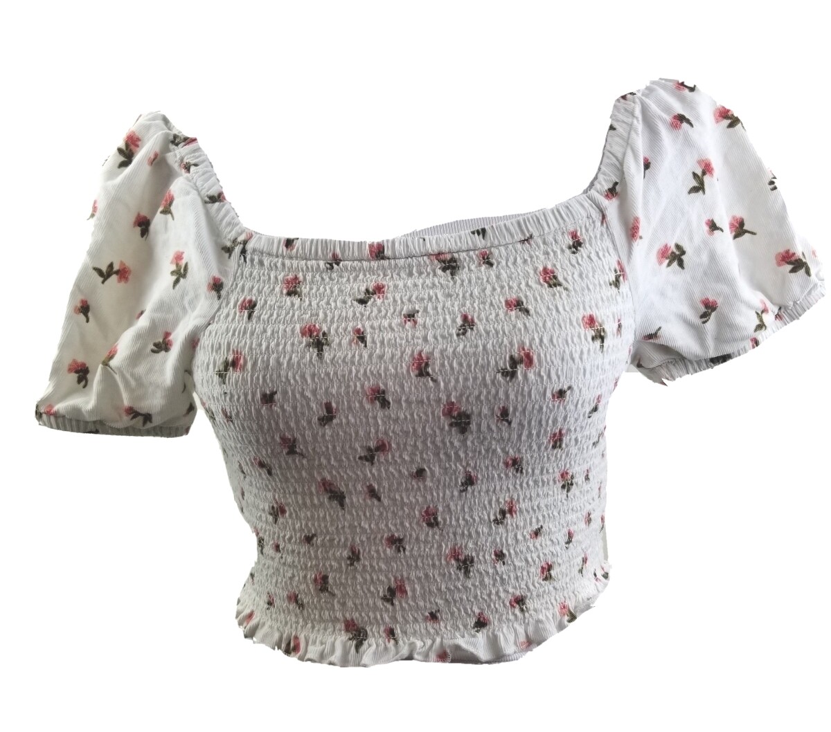 AMERI×MILLER POOFY TOPS American Eagle xs Crop Top Smocked Floral Summer Ivory Off
