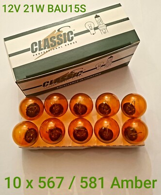 10 x 581 567 Bernstein Orange 12 V 21 W BAU15S Auto Blinker Signal Offset Pin Birnen