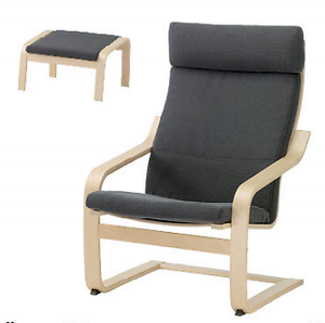 Ikea Poang Chair and Ottoman -- Birch Veneer Frame, Finnstra Gray