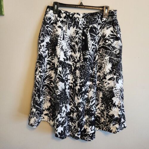 Grace Elements Black and White A Line Giraffe Skirt Linen Blend Size 12 - Afbeelding 1 van 7