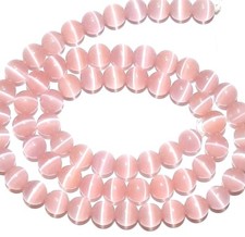 G2457 Light Pink 6mm Round Cat's Eye Fiber Optic Glass Beads 13"