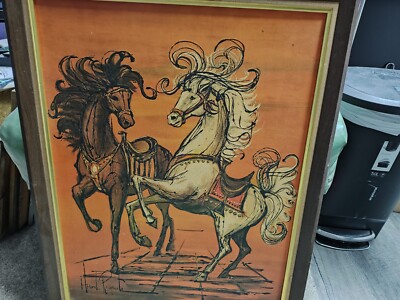 Vintage Carousel Dancing Horses Print Lithograph Lee Reynolds Burr