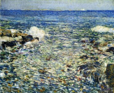 Oil painting Frederick-Childe-Hassam-xx-Surf-Isles-of-Shoals seashore landscape