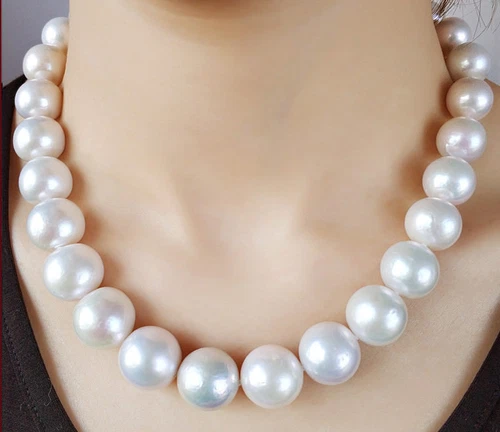 AAA 18" 15mm Real Natural South Sea White Round Edison pearl necklace 14K