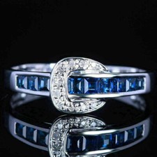 Women's Band Wedding Ring 1.80Ct Princess Cut Lab-Created Sapphire 925 Silver