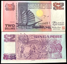 Singapore 2 Dollars 1998 P37 Banknote World Paper Money UNC