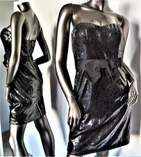 NWT-MISS SIXTY FIONA BLACK SEQUIN STRAPLESS SWEETHEART BOW ZIP DRESS SZ4 MSP 169