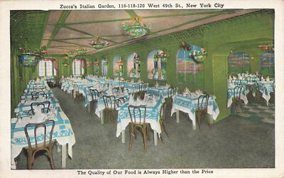 LP52  New York City Zucca's Italian Garden Restaurant Interior 1925 Postcard