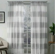 Exclusive Home Darma Sheer Striped Linen Rod Curtain 50x84 Panels set of 2 Grey