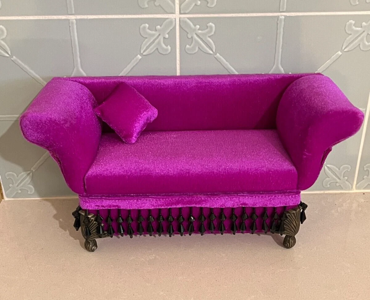 Plush Velvet Mini Doll Sofa Jewel Box Organiser Storage Display w Mirror As New