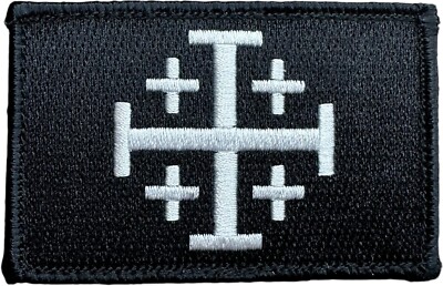 JERUSALEM CROSS CRUSADER INFIDEL BLACK WHITE TEMPLAR KNIGHT HOOK MORALE PATCH