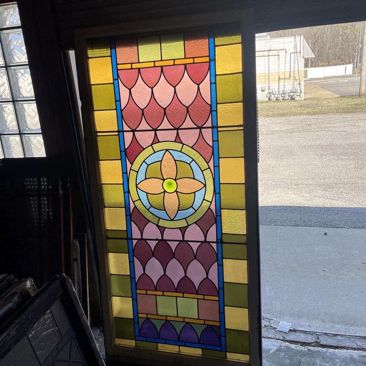 GAR 1 antique stained glass Landing Window 36 x 73 | eBay