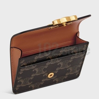 Celine Card Holder with Flap in Triomphe Canvas Tan 10I582CPJ-04LU