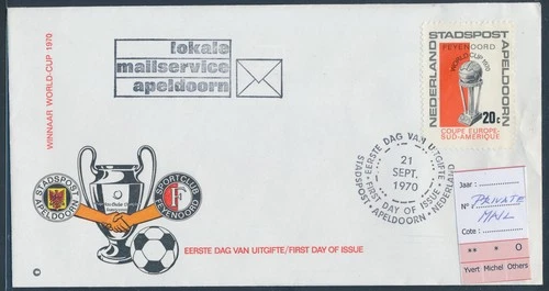 LS74727 Netherlands 1970 football cup Apeldoorn private mail FDC used