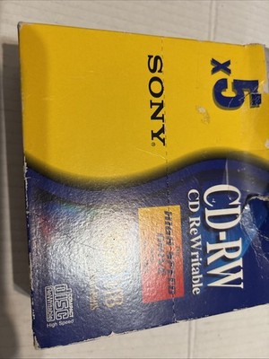 NEW Lot of 5 Sony CD-RW Burnable CD Disks 650MB 4x to 10x write