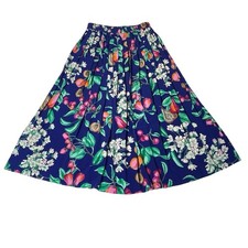 Vintage Alfred Dunner Petite 6 Fruit Floral Pleated Midi Skirt Blue Cottagecore